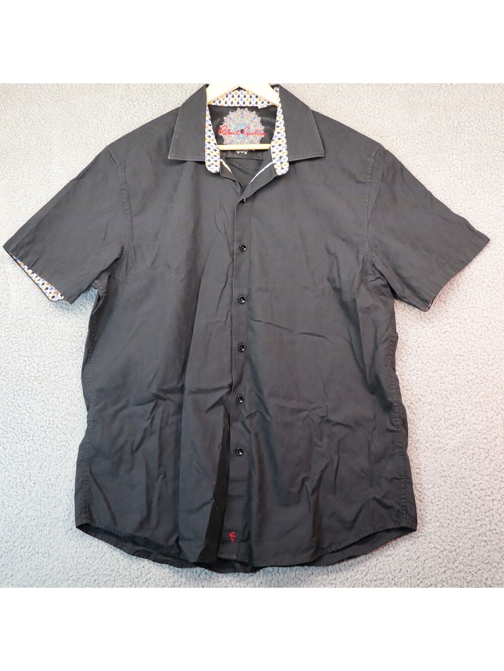 Robert Graham Men XL Black Short Button Shirt Contrast Cuff